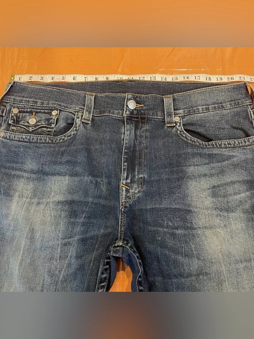 Y2K True Religion Jeans Rocco Relaxed Skinny Size 40 Blue Distressed Denim - Picture 11 of 14